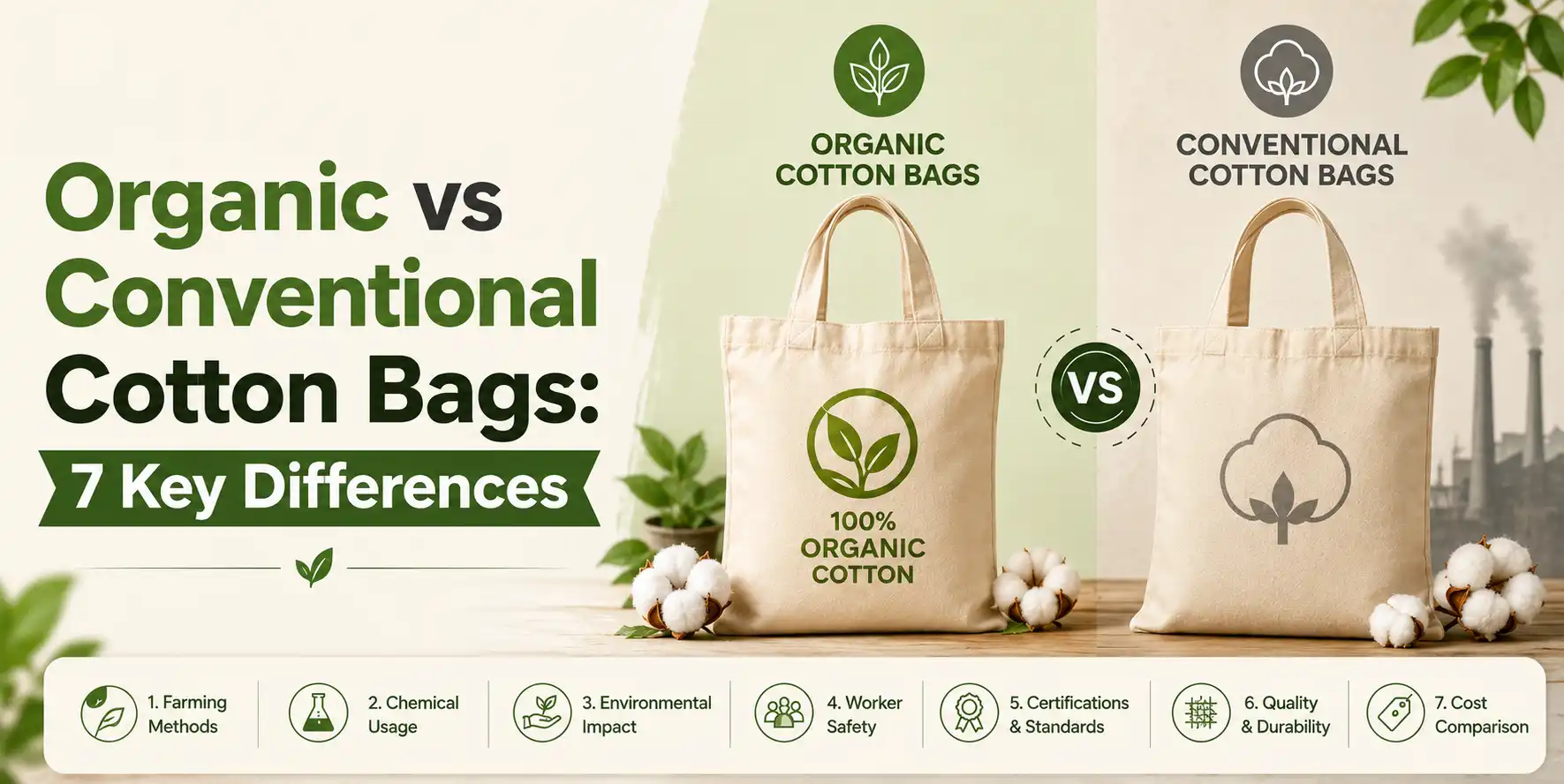 Organic vs Conventional Cotton Bags: 7 Key Differences