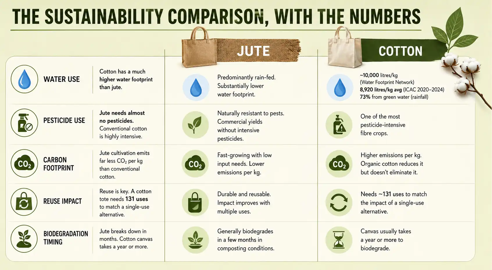 The sustainability comparison between Jute and Cotton